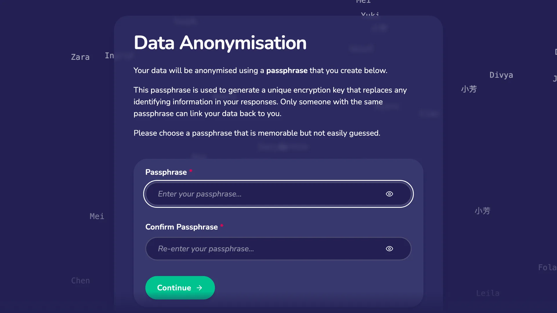 Anonymisation interface