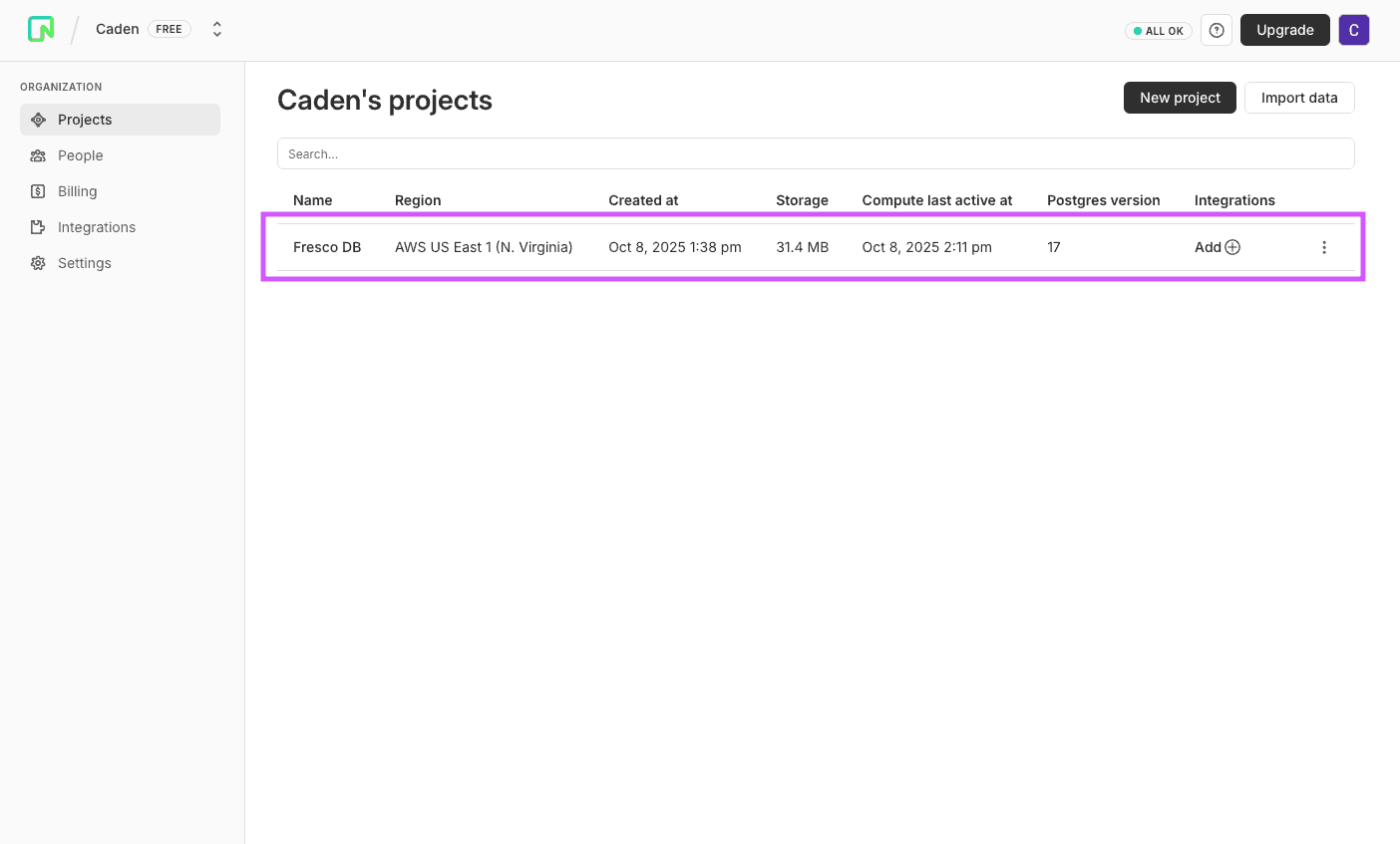 Select database